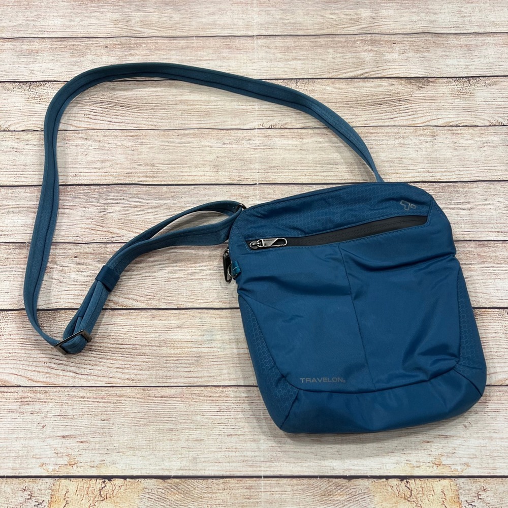 Travelon Teal Blue Nylon RFID Shielded Pocket Crossbody Bag